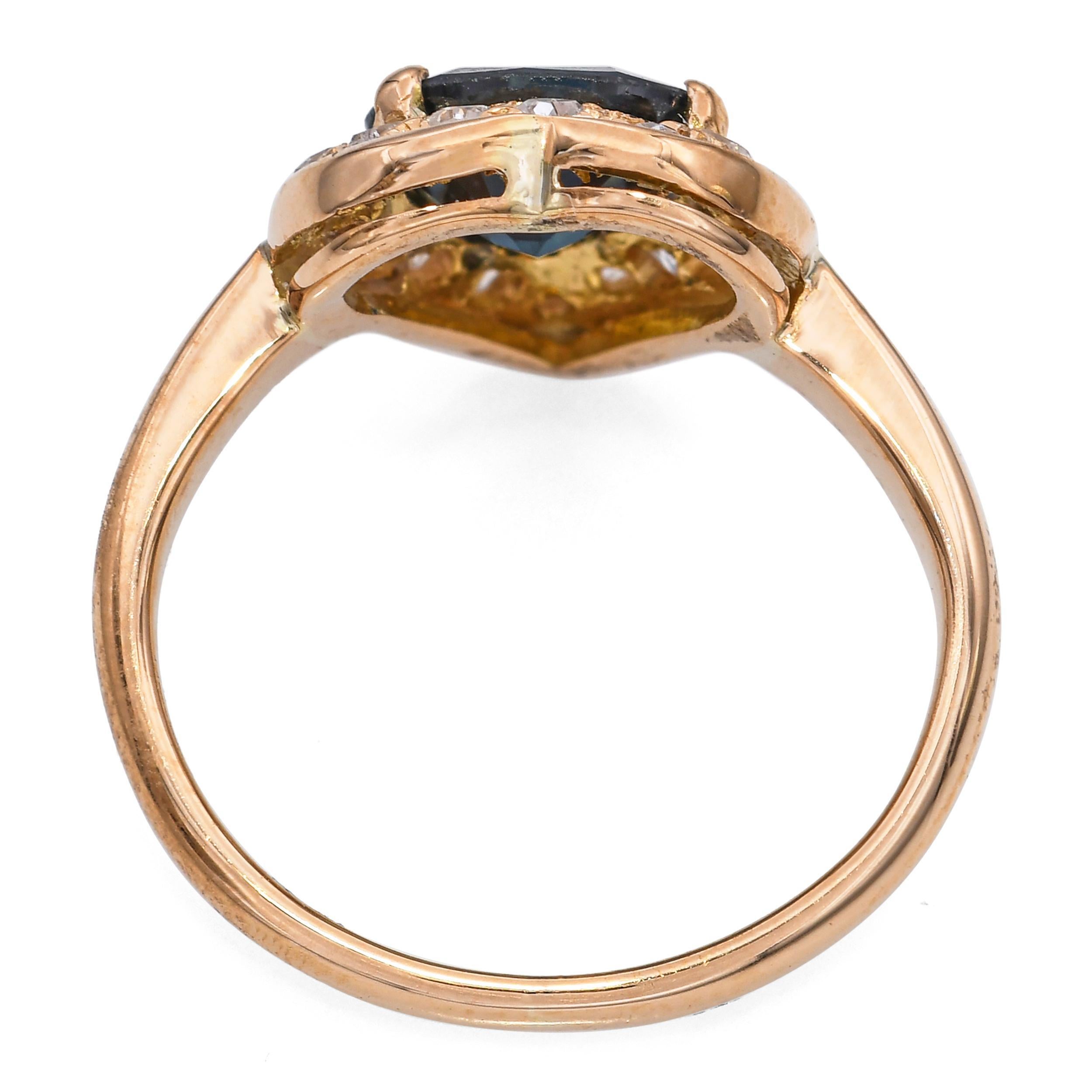 De las mujeres Anillo halo vintage de oro amarillo de 18k con zafiro no calentado y diamantes de 1,0 ct en venta