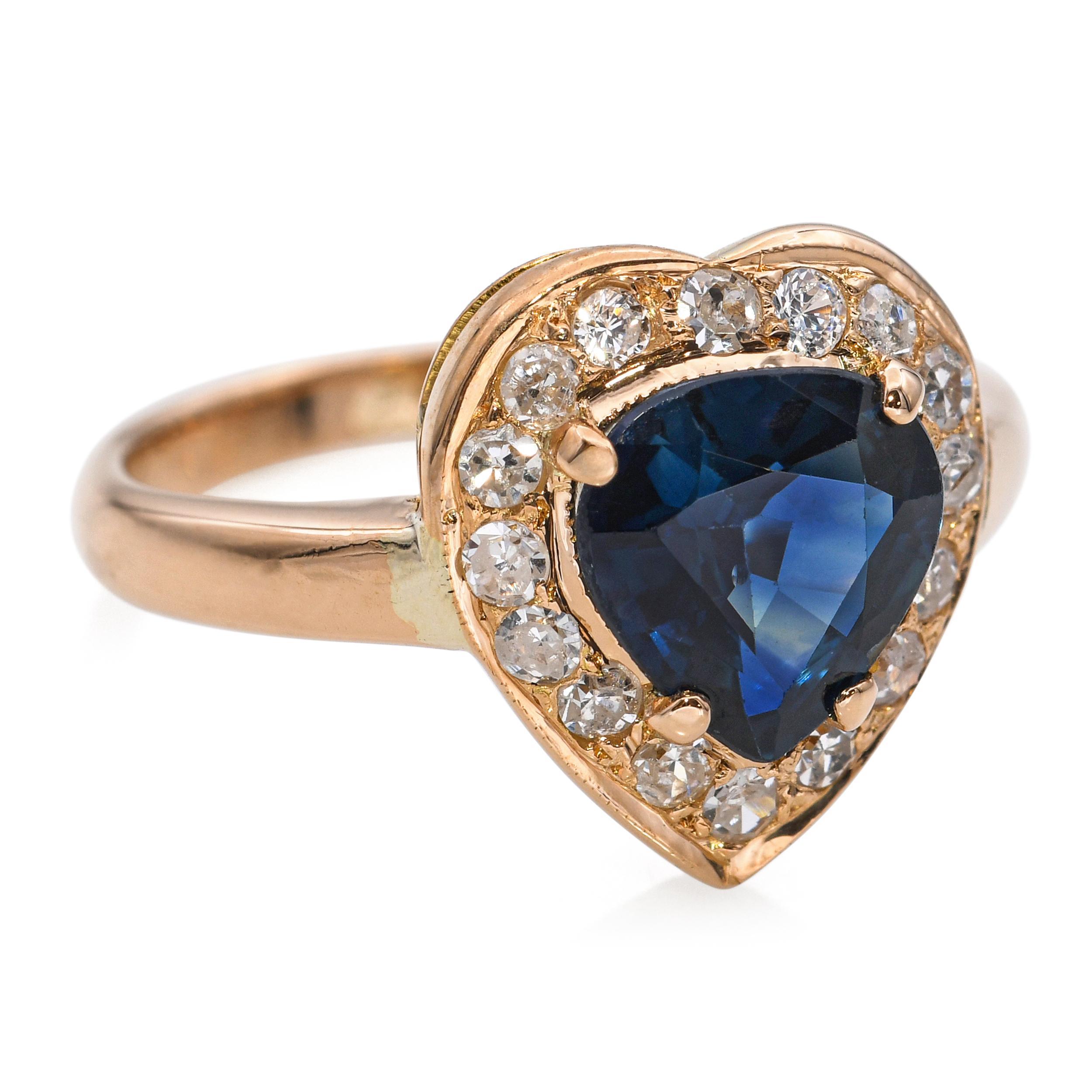 Anillo halo vintage de oro amarillo de 18k con zafiro no calentado y diamantes de 1,0 ct en venta 1