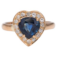 Anello Vintage in oro giallo 18 carati con zaffiro non riscaldato e diamante a forma di aureola