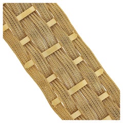 Vintage 18k Yellow Gold 1.1" Wide Woven Braided Mesh Link Statement Bracelet 64g