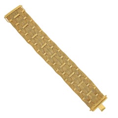 Vintage 18k Yellow Gold 1.1" Wide Woven Braided Mesh Link Statement Bracelet 64g