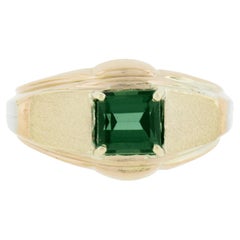 Vintage 18k Yellow Gold 1.22ct Green Tourmaline Solitaire Dual Finish Band Ring