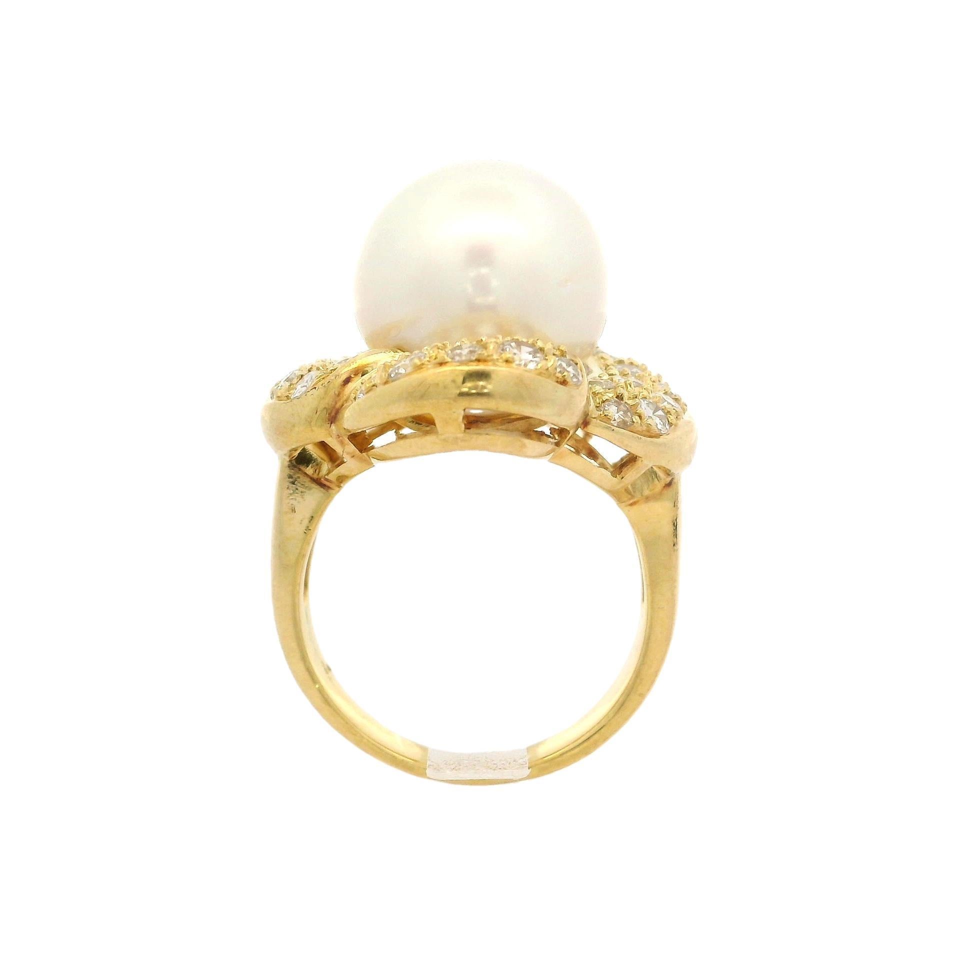 Vintage By in oro giallo 18 carati con perla grande da 12,75 mm e diamante da 1,15 ct. in vendita 1