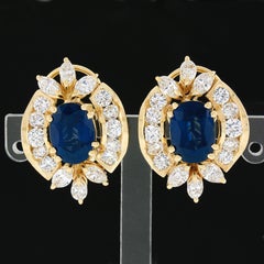 Vintage 18k Yellow Gold 12.90ctw GIA Oval Sapphire & Diamond Statement Earrings