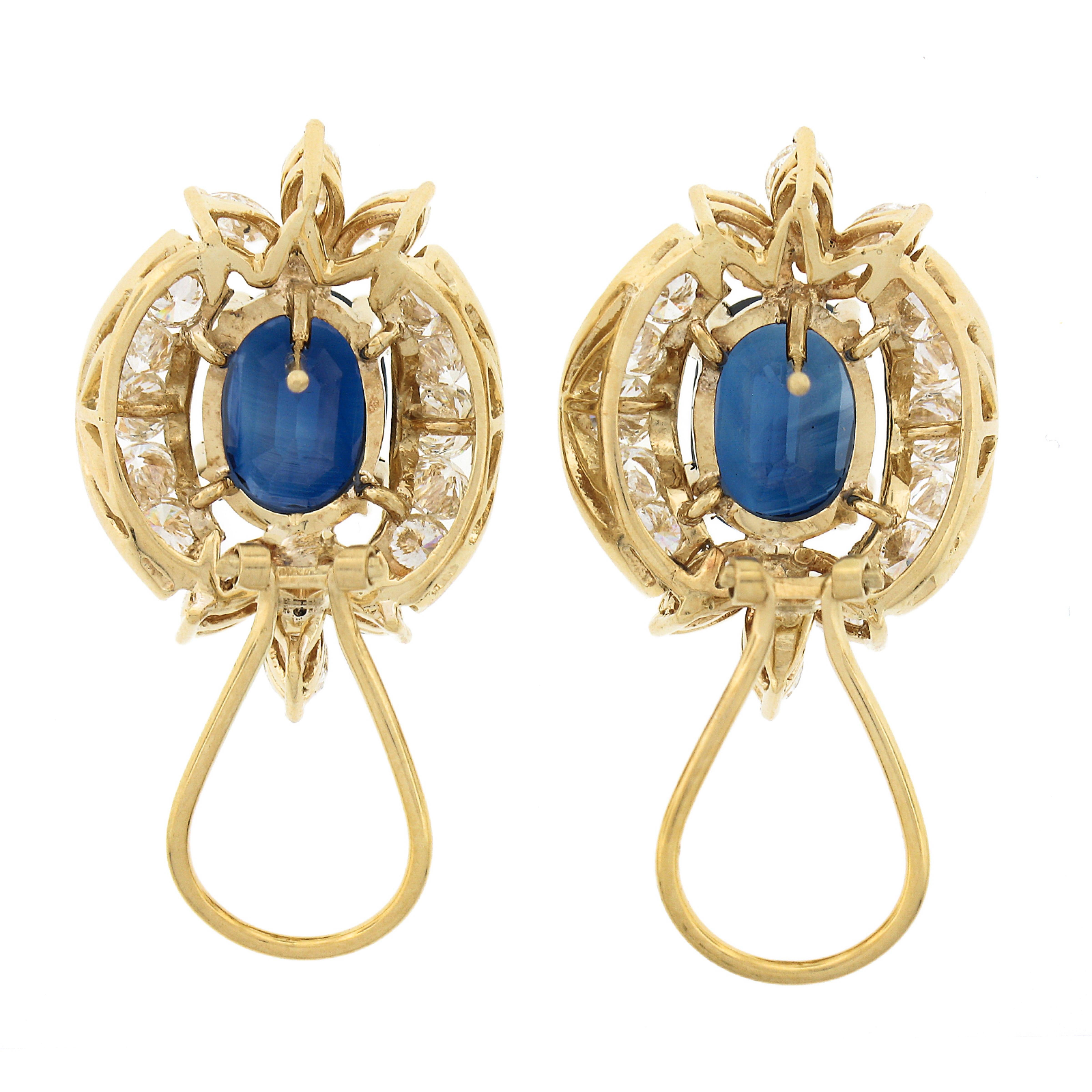 Vintage 18k Yellow Gold 12.90ctw GIA Oval Sapphire & Diamond Statement Earrings For Sale 1
