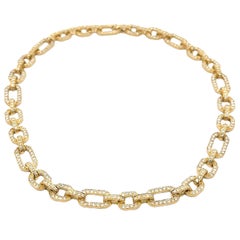 Vintage 18k Yellow Gold 12ctw Diamond Covered Open Geometric Necklace