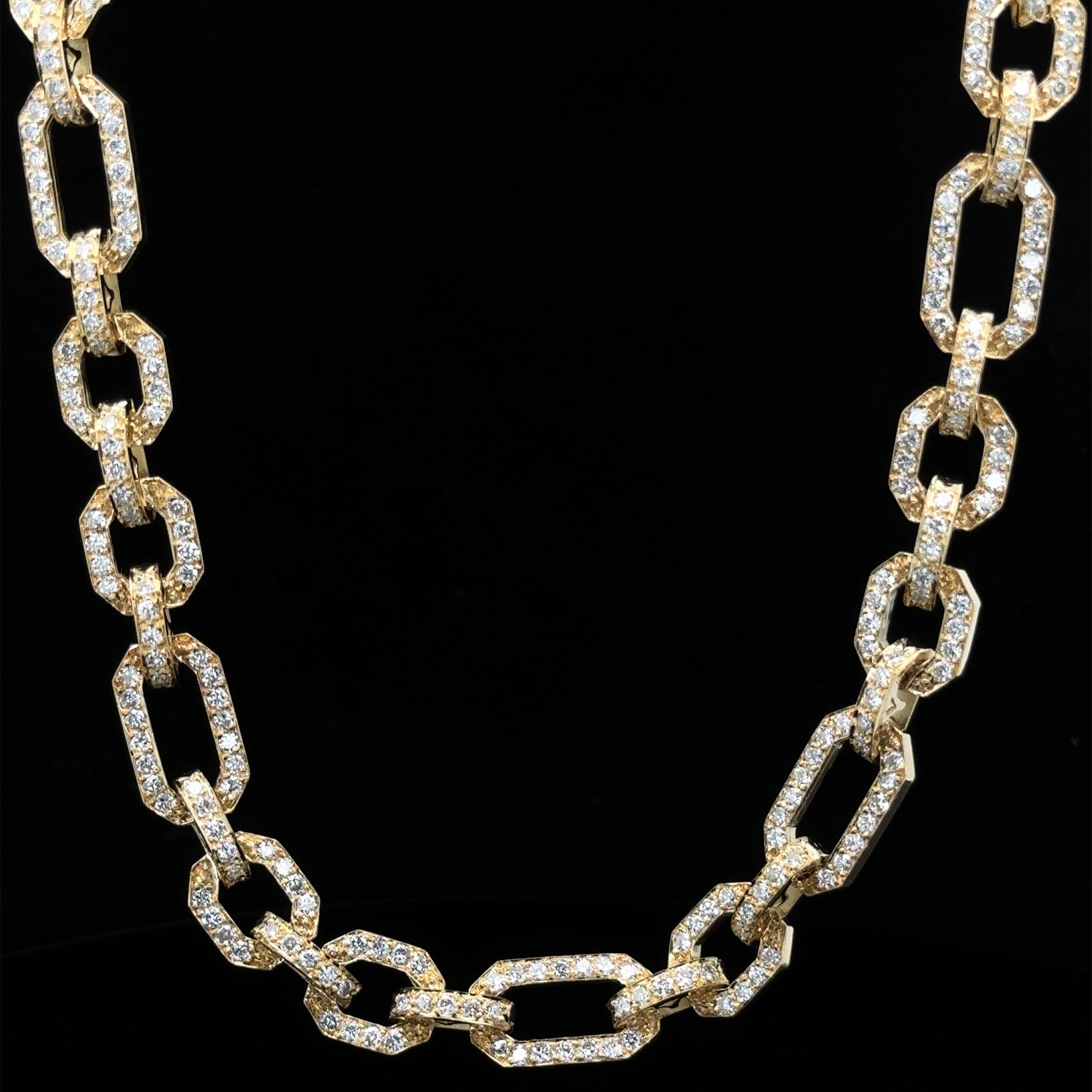 Collier vintage ouvert géométrique recouvert de diamants 12 carats en or jaune 18 carats Pour femmes en vente