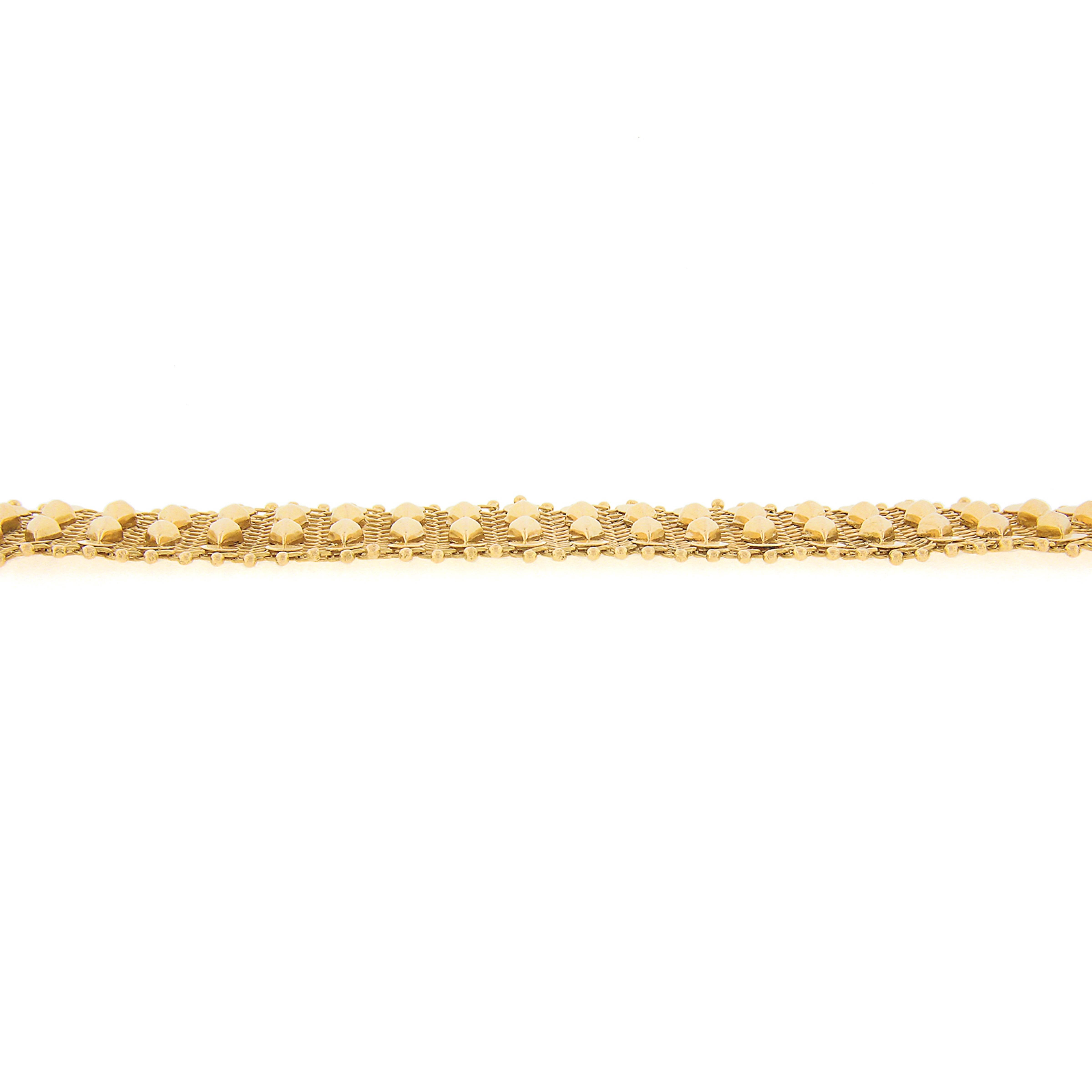 Vintage 18k Yellow Gold Decorated Mesh Link Statement Strap Bracelet 1