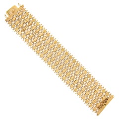 Vintage 18k Yellow Gold Decorated Mesh Link Statement Strap Bracelet