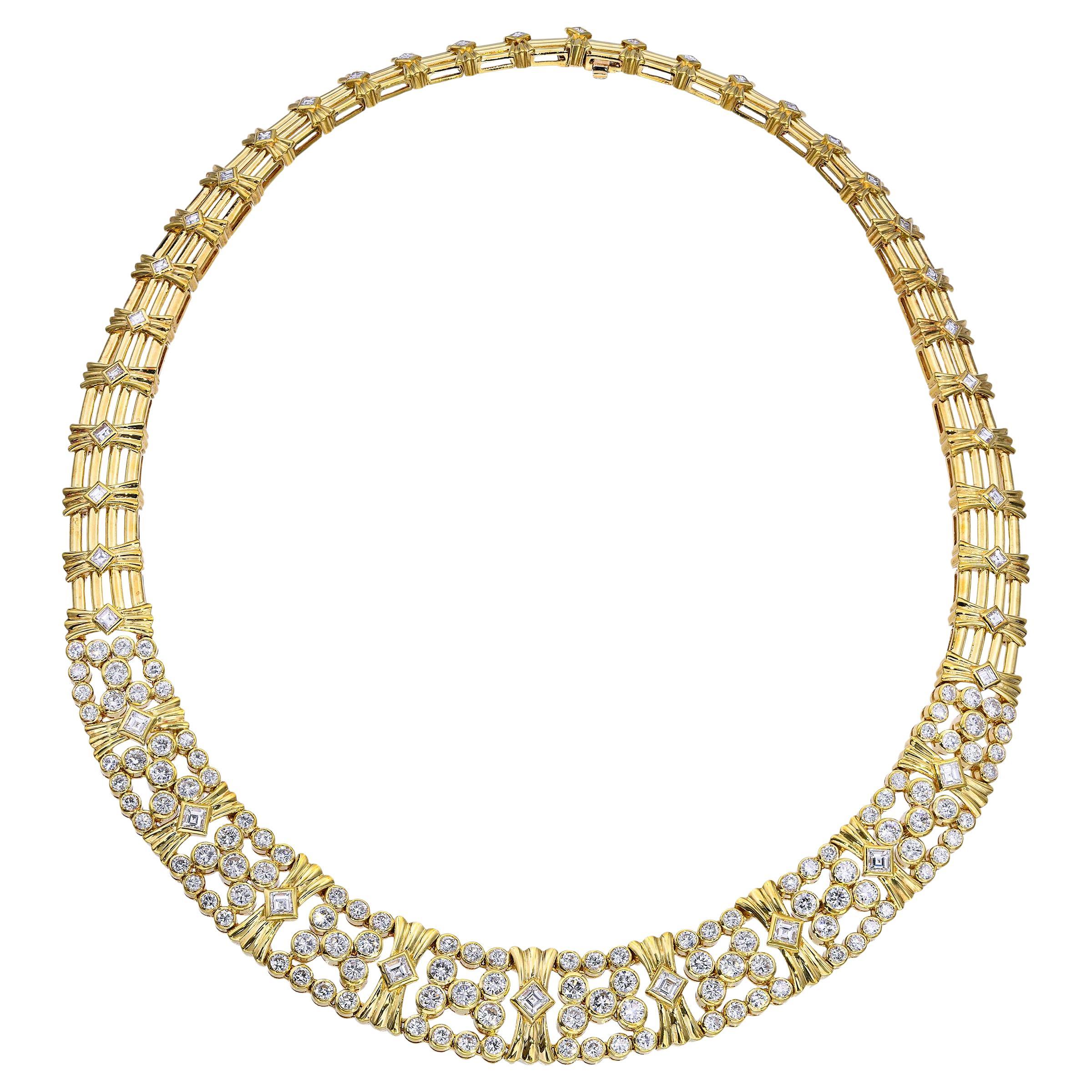 Collana vintage con collare di diamanti in oro giallo 18 carati da 13,55 carati