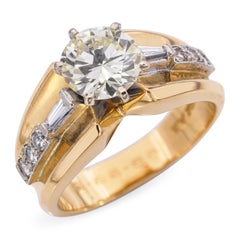 Vintage 18k Yellow Gold 1.35ct O-P SI2 Diamond Engagement Ring GIA Certified
