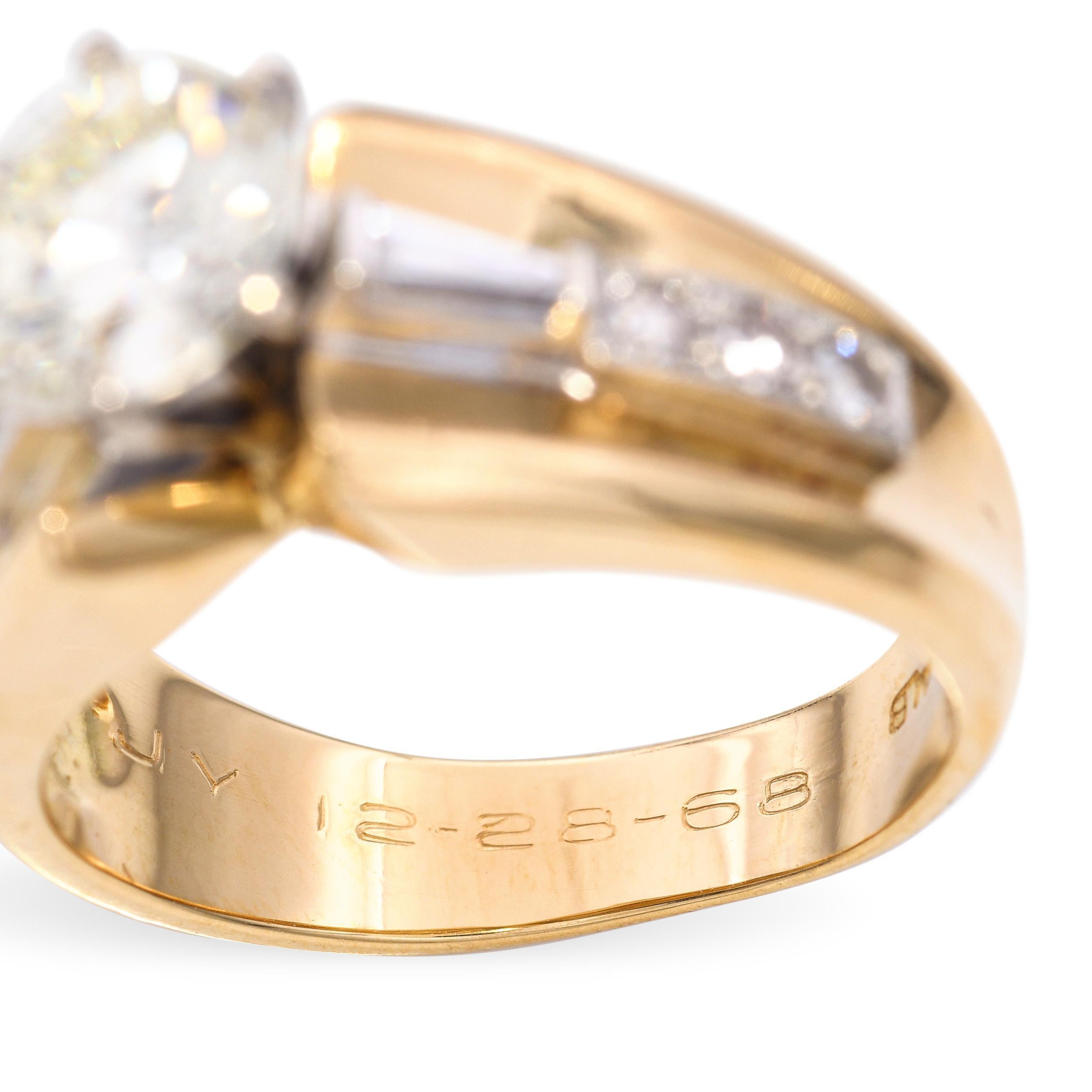 Vintage 18k Yellow Gold 1.35ct O-P SI2 Diamond Engagement Ring GIA Certified For Sale 1