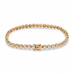 Vintage 18k Yellow Gold 1.35tcw Bezel Set Diamond Tennis Bracelet