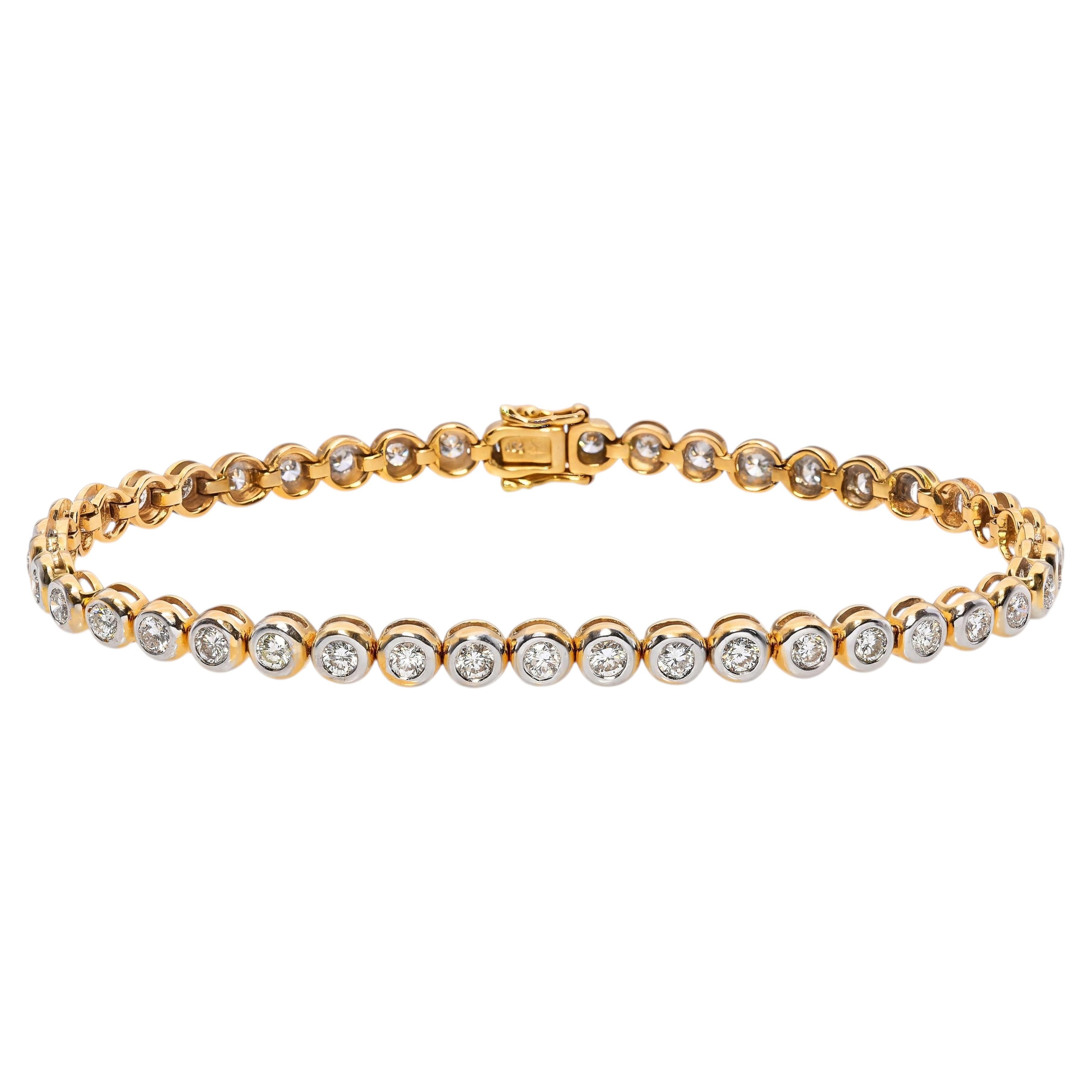 Pulsera tipo «tennis» vintage de oro amarillo de 18k con diamantes engastados en bisel, 1,35 tcw
