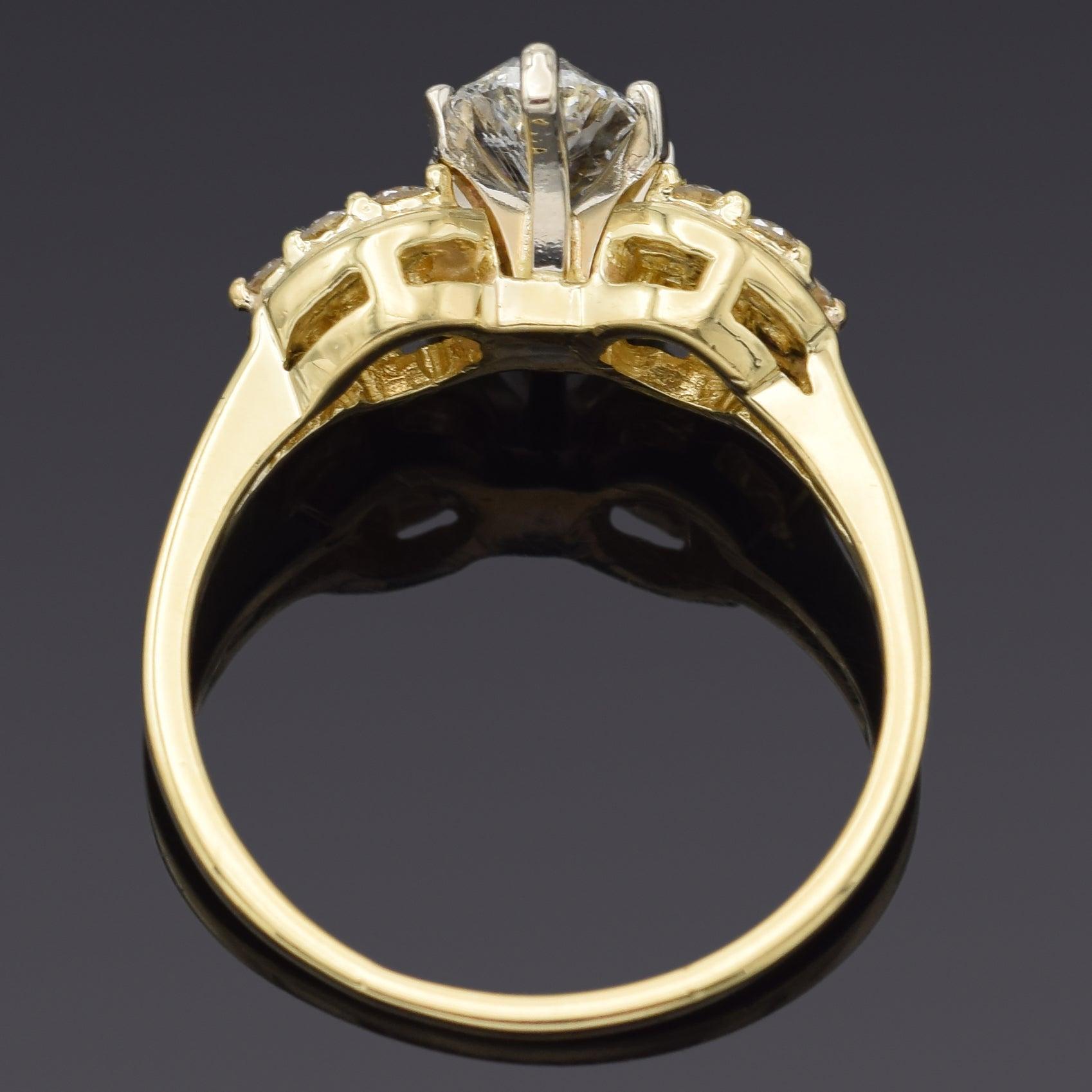 De las mujeres Anillo de compromiso ovalado vintage de oro amarillo de 18 quilates con 1,35 quilates de diamantes en venta