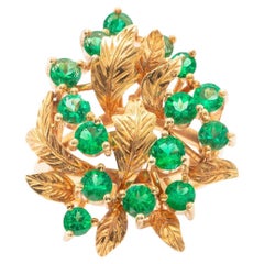 Vintage 18k Yellow Gold 1.39 Carat Fine Colombian Emeralds Flower Ring