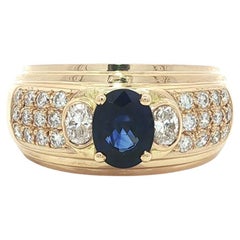 Vintage 18k Yellow Gold 1.48ctw Oval Sapphire Bezel Pave Diamond Wide Band Ring Vintage 18k Yellow Gold 1.48ctw Oval Sapphire Bezel Pave Diamond Wide Band Ring