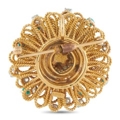Vintage 18K Yellow Gold 1.58ct Diamond and Turquoise Brooch MF01-061826