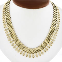 Vintage 18k Yellow Gold 16" 20.9mm Wide Brick Pattern Fringe Chain Necklace