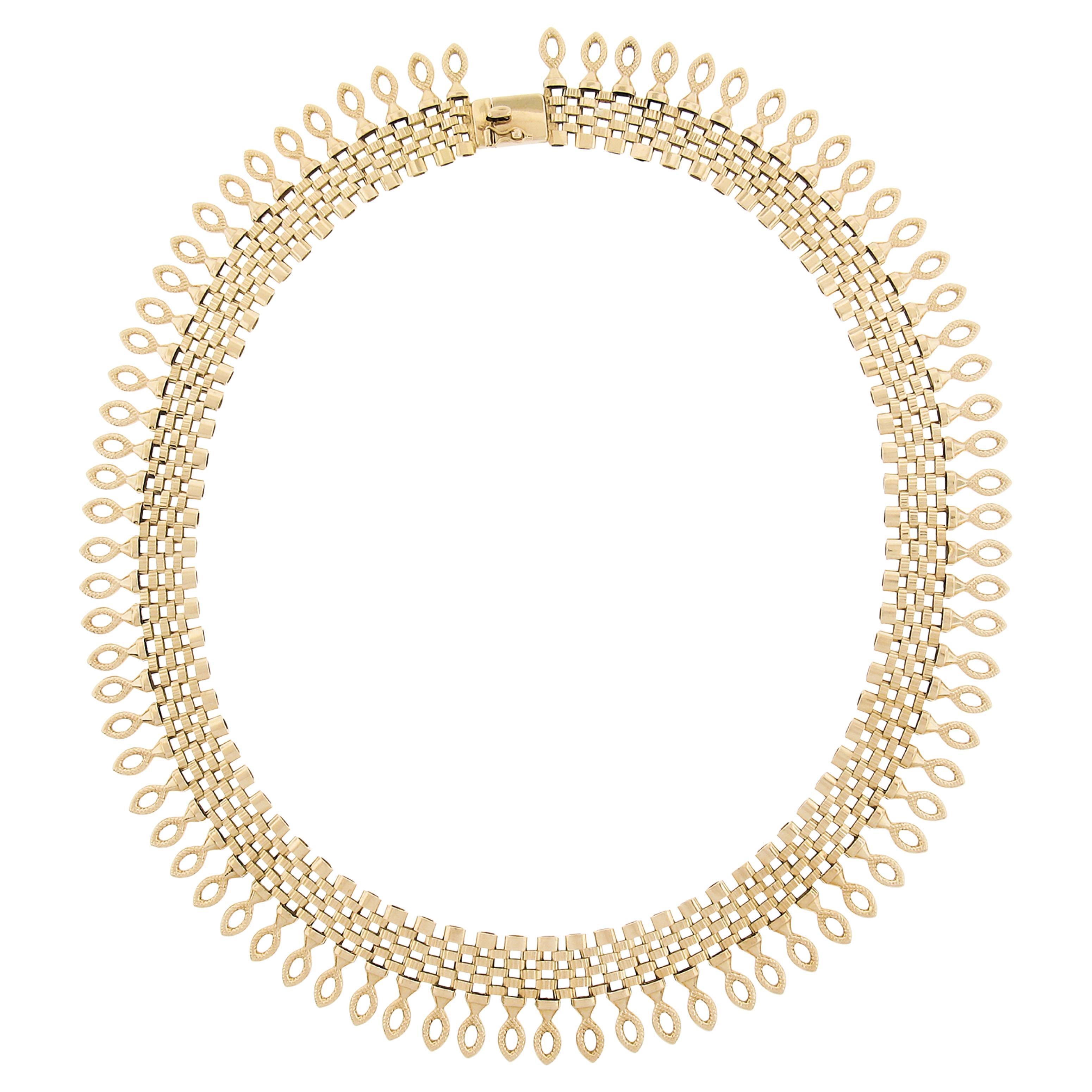 Halskette, 18 Karat Gelbgold 16" 20,9 mm, breites Ziegelmuster, Fransenkette