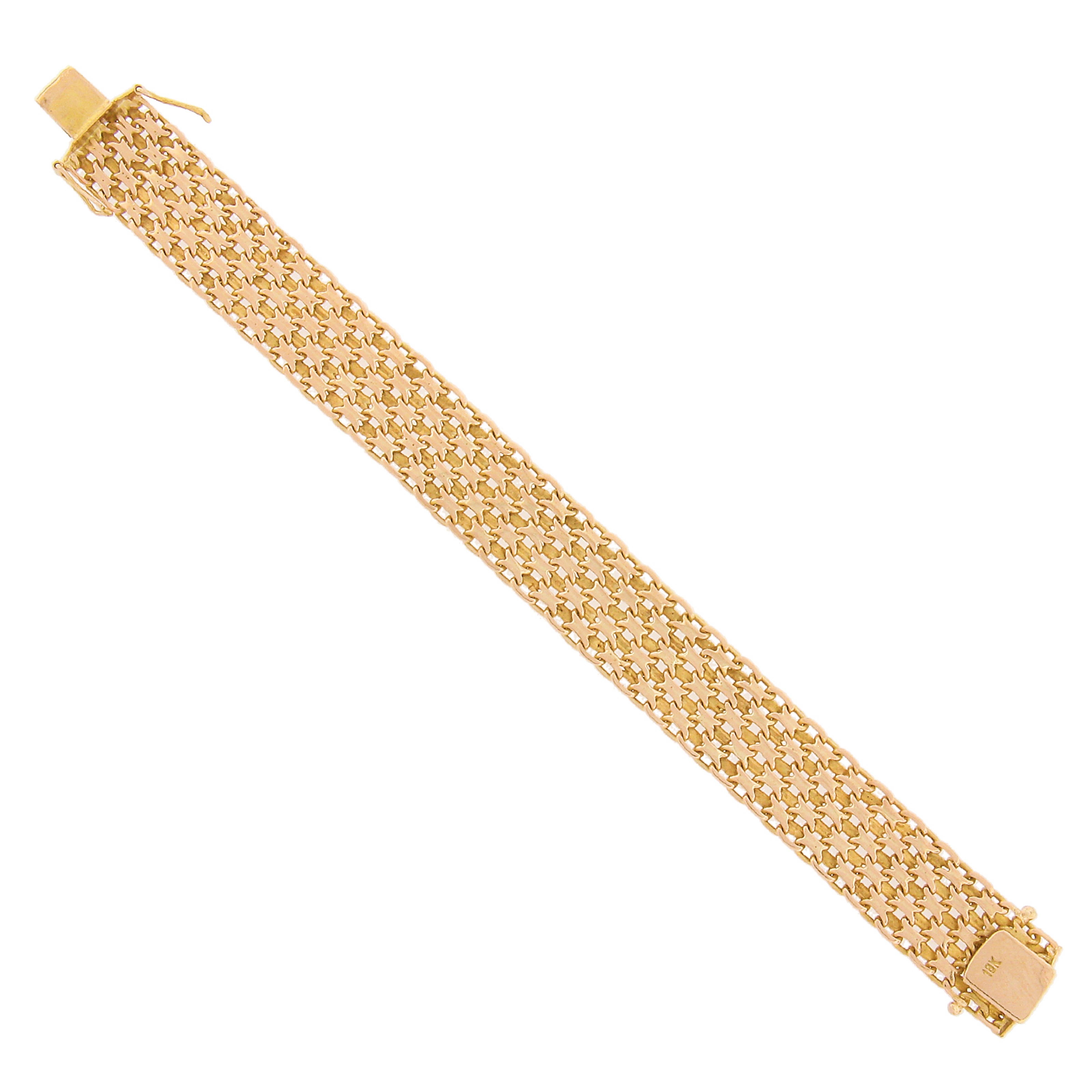 Vintage 18k Yellow Gold Wide Bismark Link Chain Bracelet w/ Box Clasp In Good Condition In Montclair, NJ