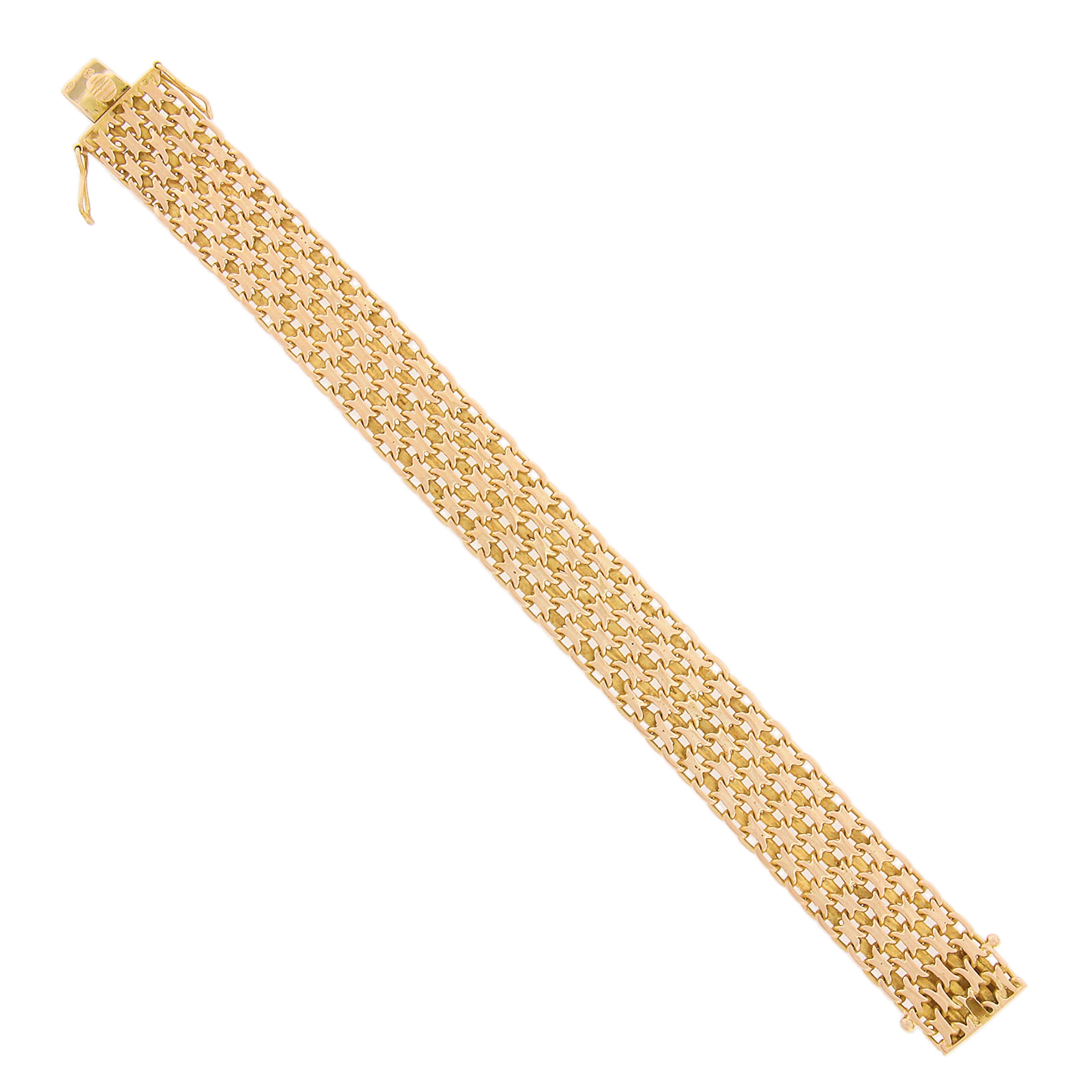 Vintage 18k Yellow Gold Wide Bismark Link Chain Bracelet w/ Box Clasp