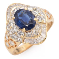 Vintage 18k Yellow Gold 1.65ct Sapphire and Diamond Ring