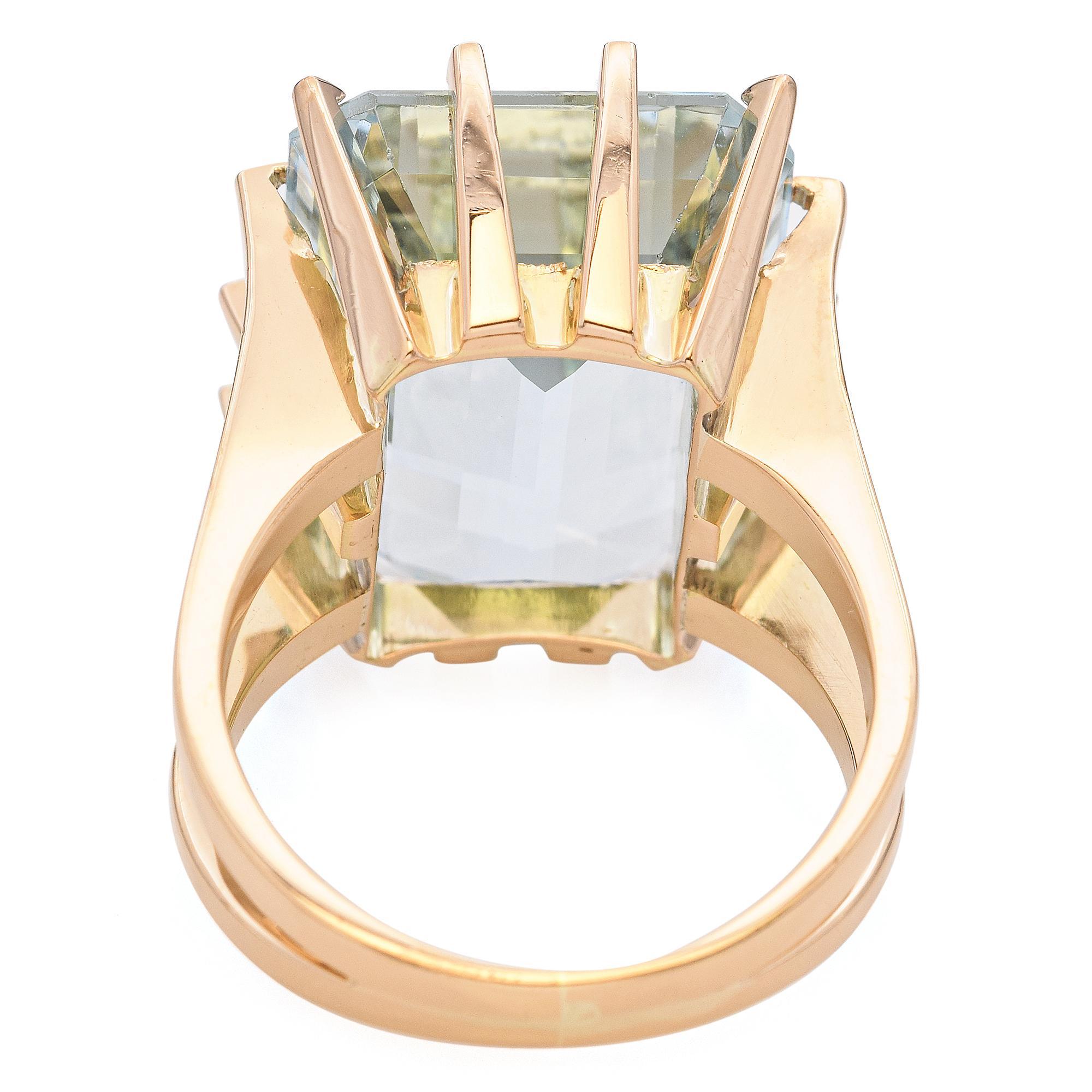 Bague Vintage en or jaune 18k 16.6ct aigue-marine Unisexe en vente