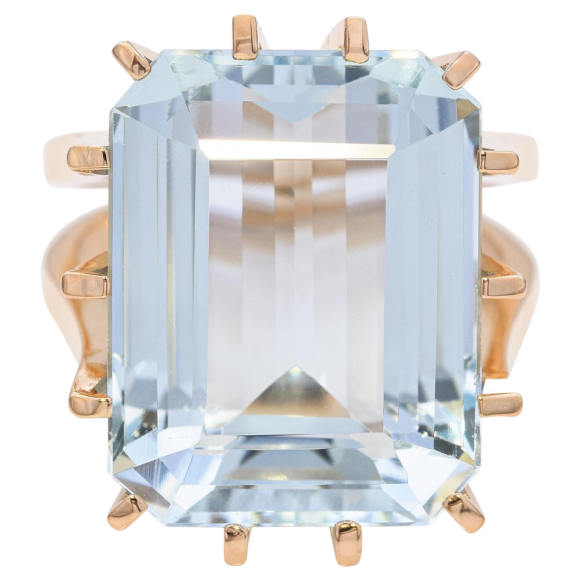Vintage 18k Yellow Gold 16.6ct Aquamarine Statement Ring