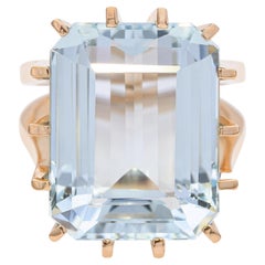 Vintage 18k Yellow Gold 16.6ct Aquamarine Statement Ring