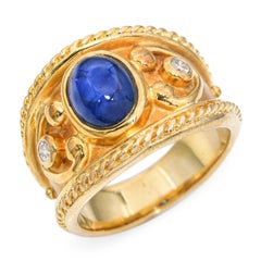 Vintage 18k Yellow Gold 1.75ct Sapphire and Diamond Tapered Cigar Band Ring