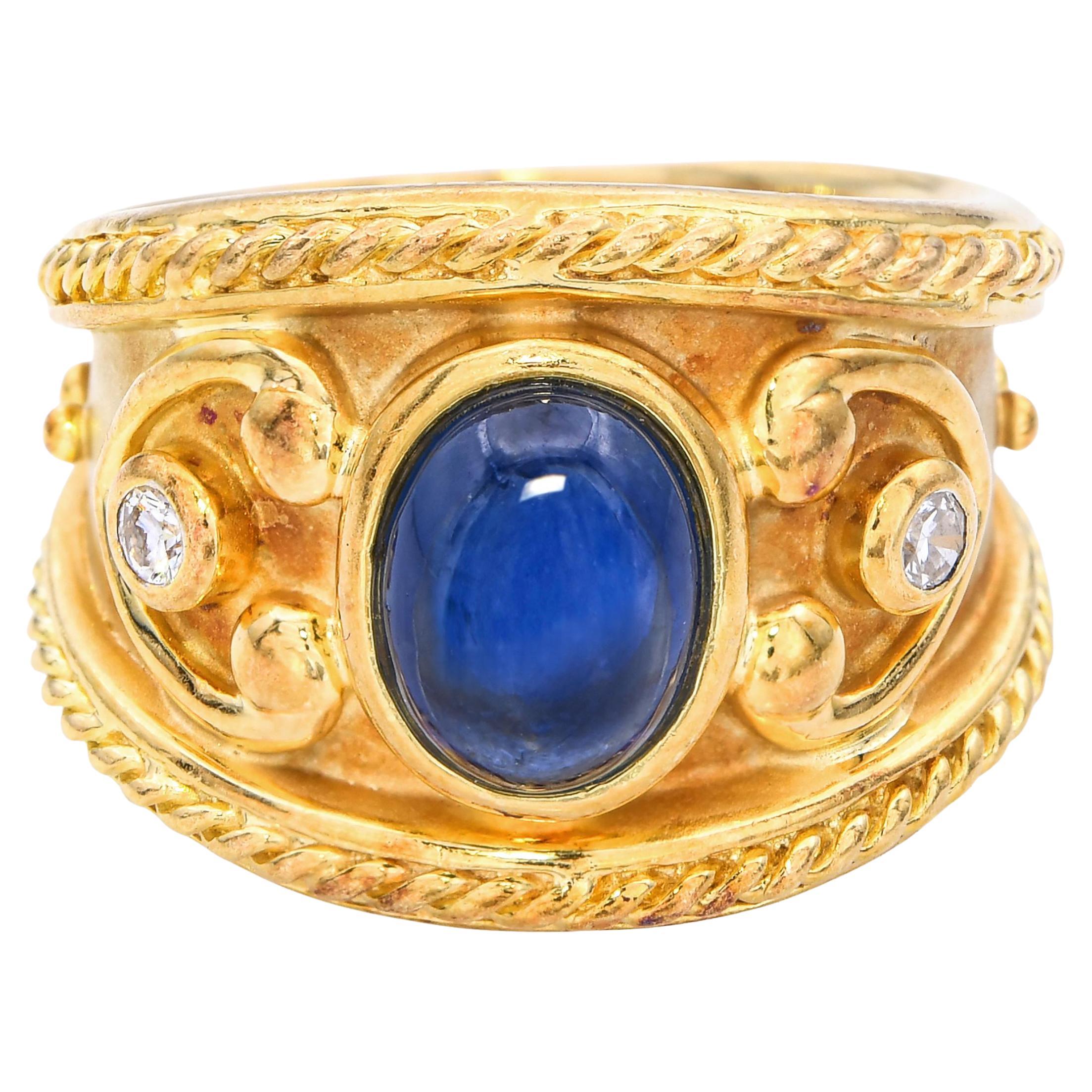 Vintage 18k Yellow Gold 1.75ct Sapphire and Diamond Tapered Cigar Band Ring