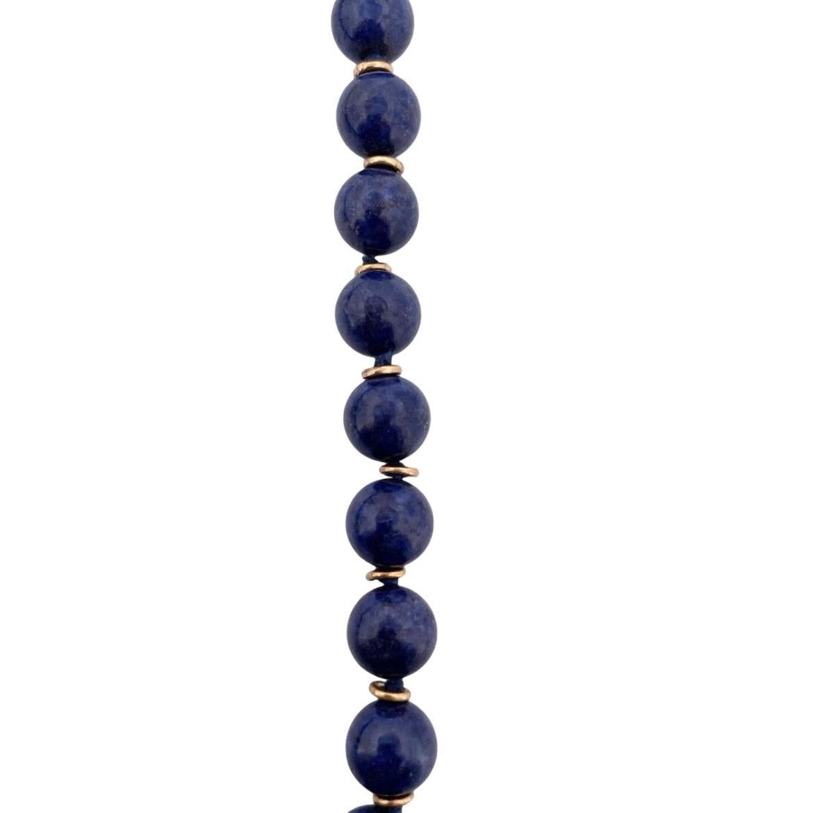 Round Cut Vintage 18K Yellow Gold 18 inches Lapis Lazuli Beaded Necklace For Sale