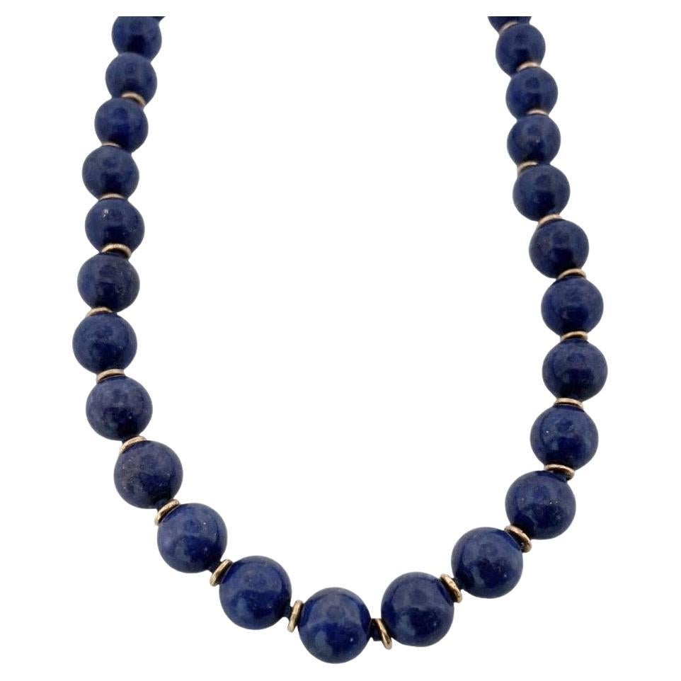 Vintage 18K Yellow Gold 18 inches Lapis Lazuli Beaded Necklace For Sale