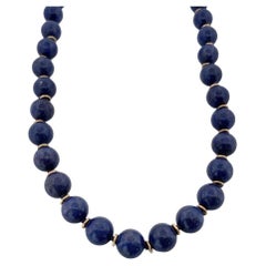 Vintage 18K Yellow Gold 18 inches Lapis Lazuli Beaded Necklace