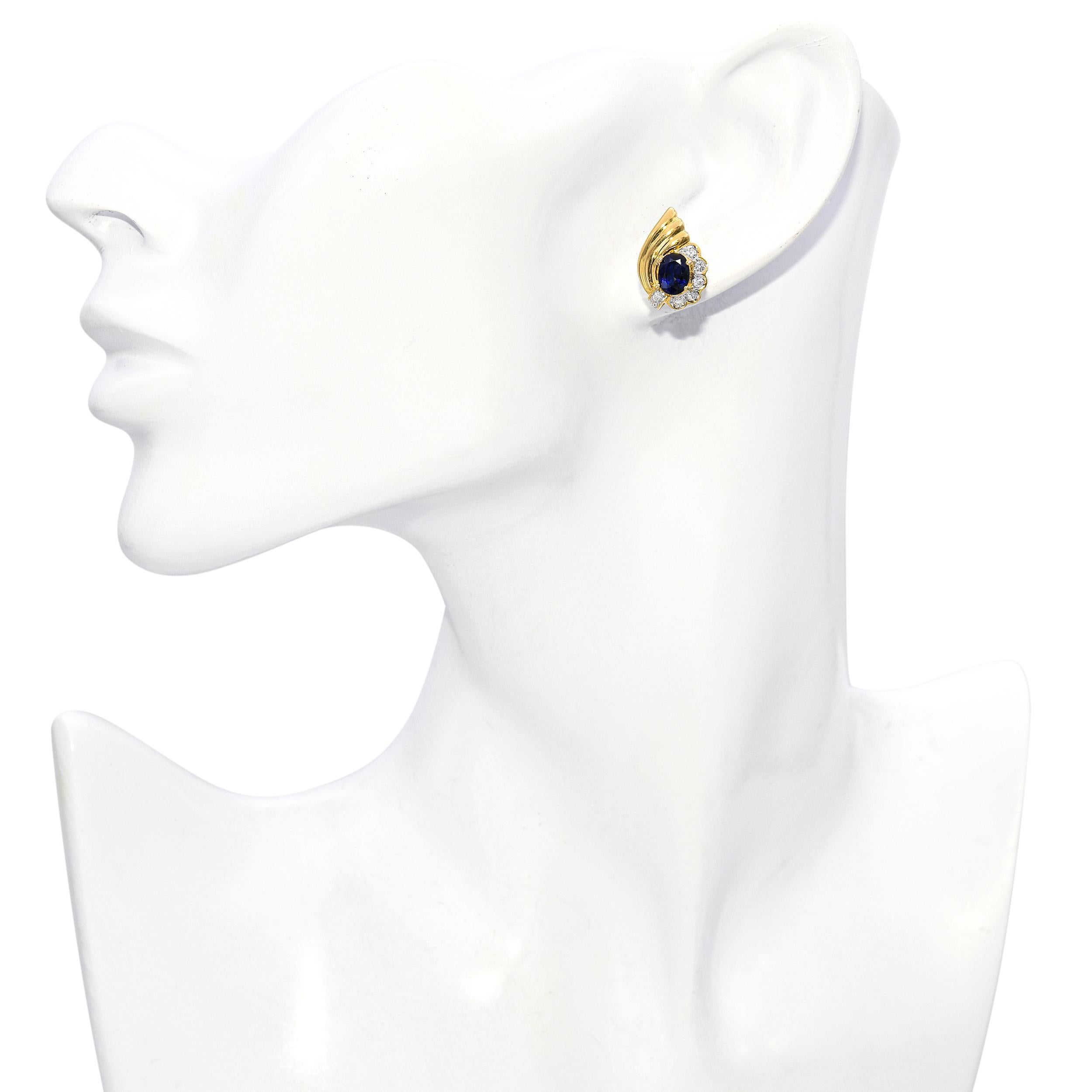 Vintage 18k Gelbgold 1,84tcw Saphir und Diamant-Ohrringe (Retro) im Angebot