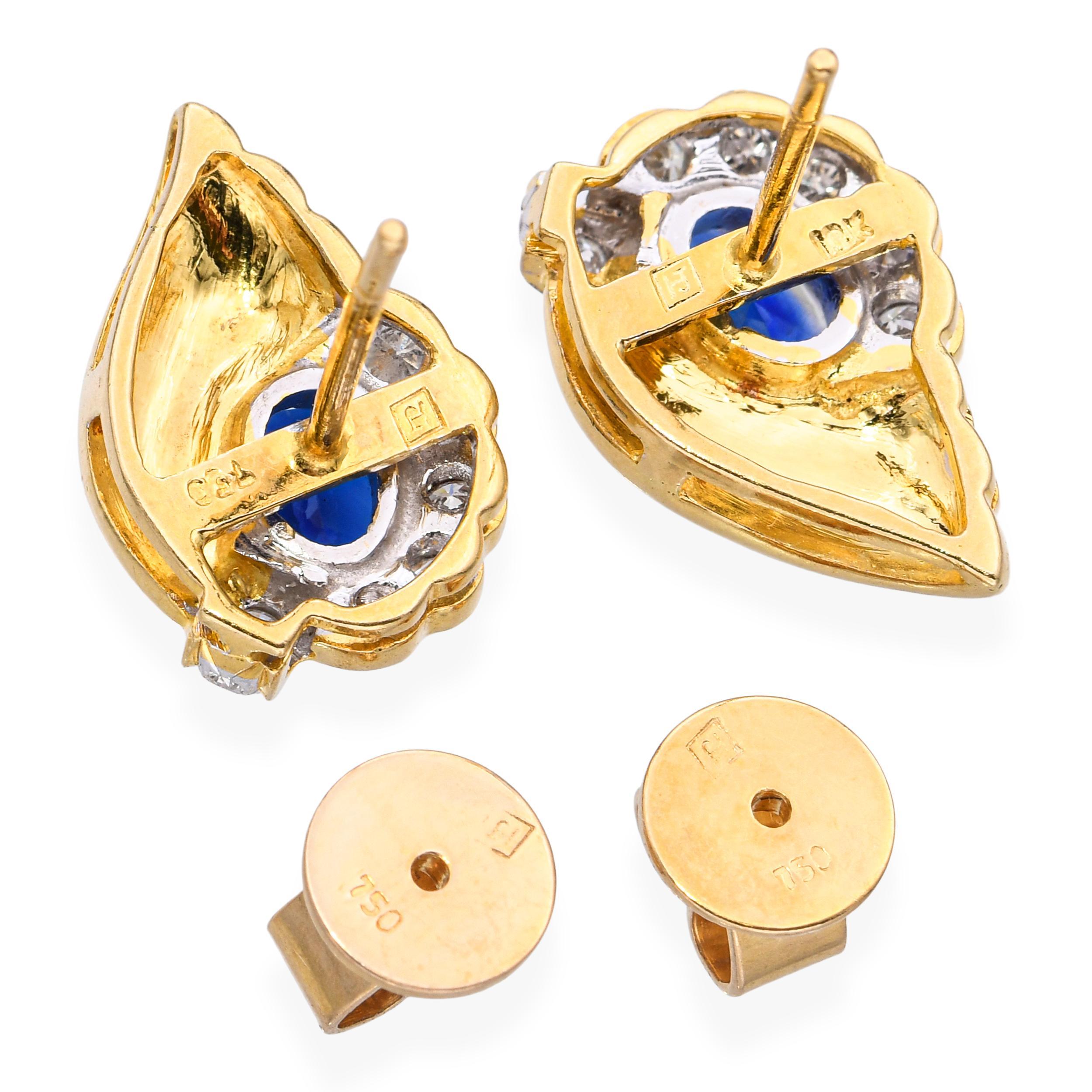 Vintage 18k Gelbgold 1,84tcw Saphir und Diamant-Ohrringe für Damen oder Herren im Angebot