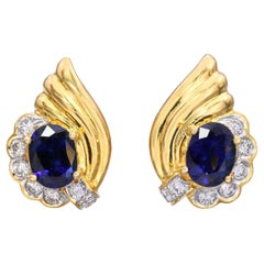Boucles d'oreilles vintage en or jaune 18k 1.84tcw saphir et diamant