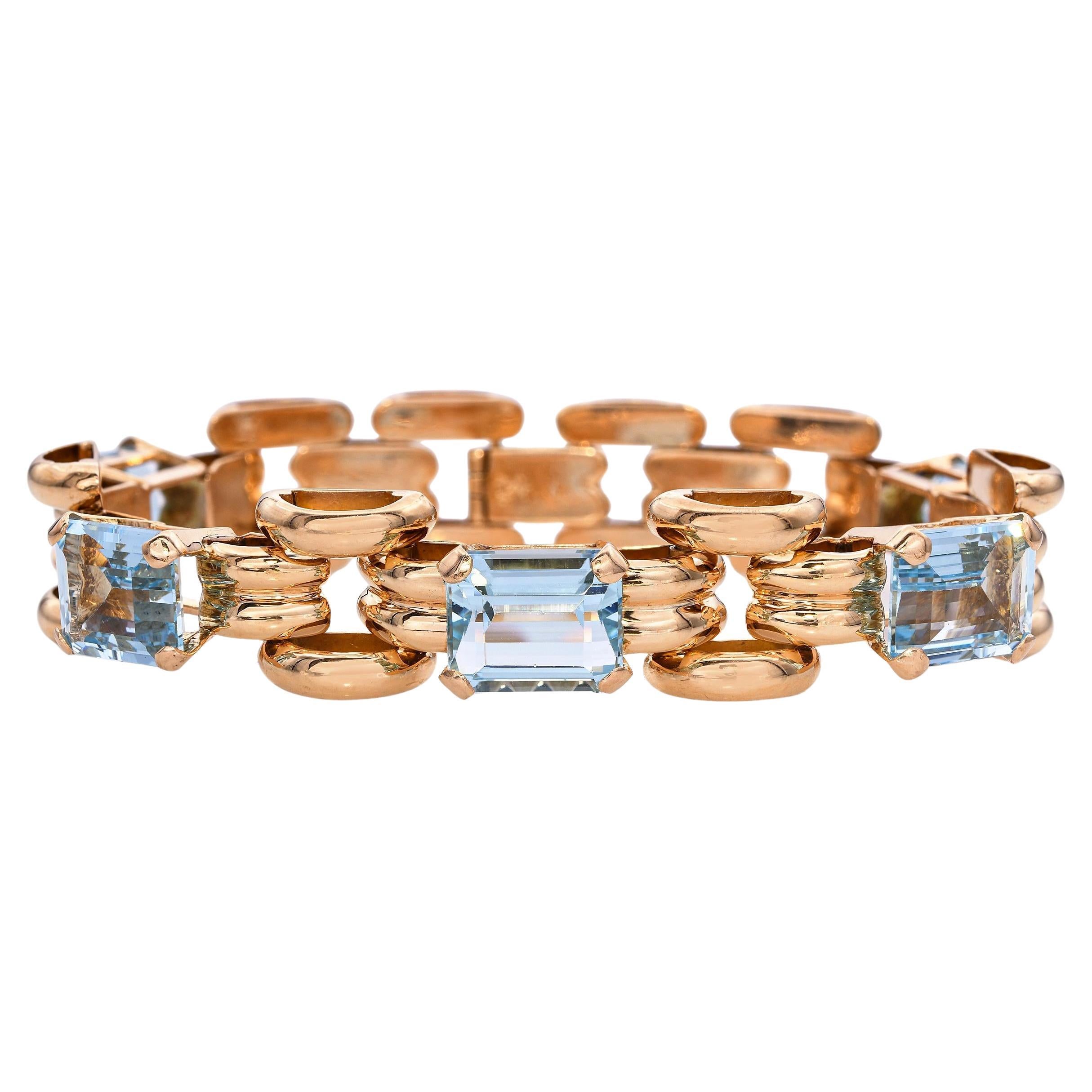 Vintage 18k Yellow Gold 18.85tcw Aquamarine Link Bracelet