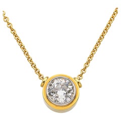 Vintage 18k Yellow Gold 1.8ct Old Euro Cut Diamond Solitaire Necklace GIA