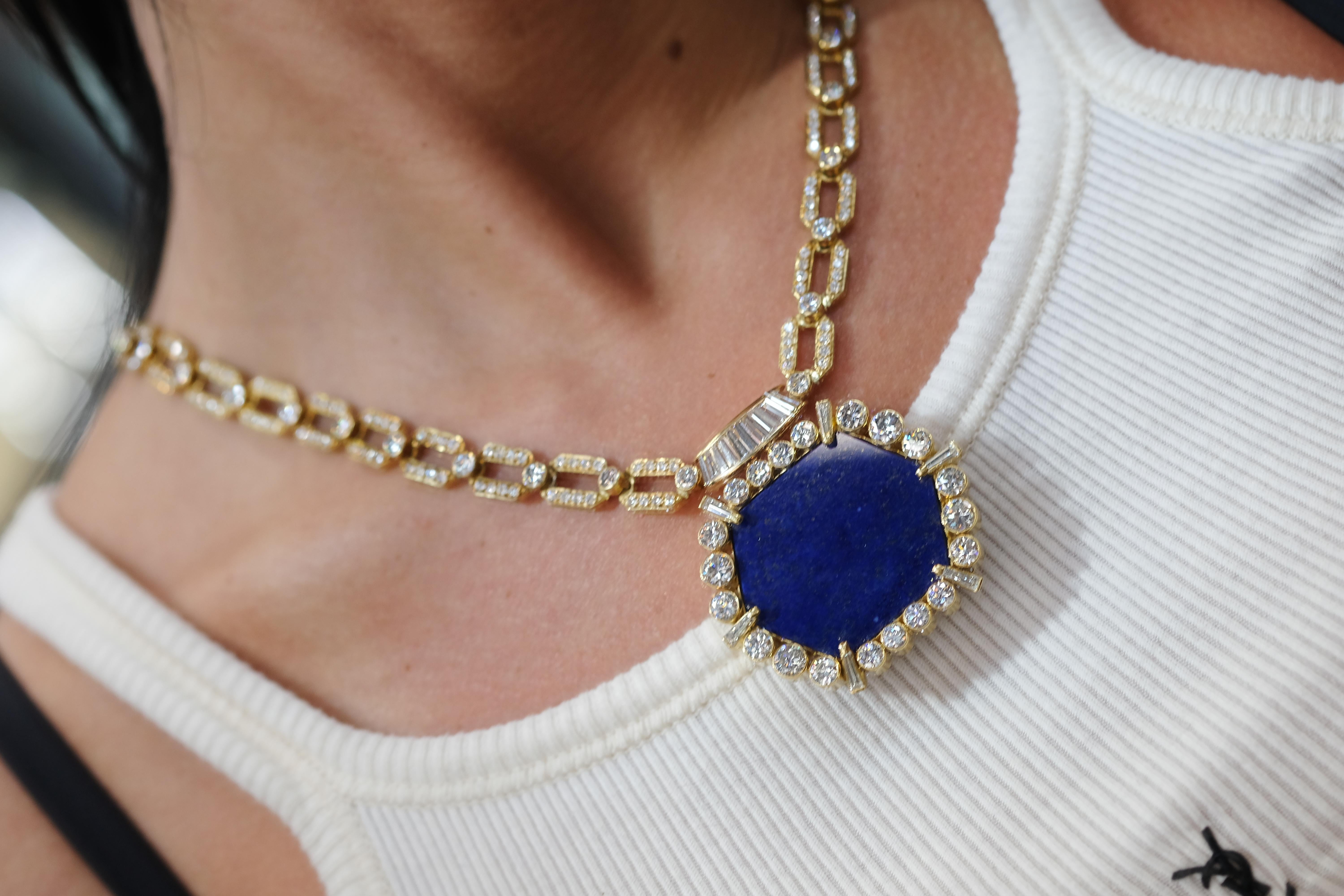 Collana a catena con diamanti e lapis d'epoca in oro giallo 18 carati degli anni '70 in vendita 6