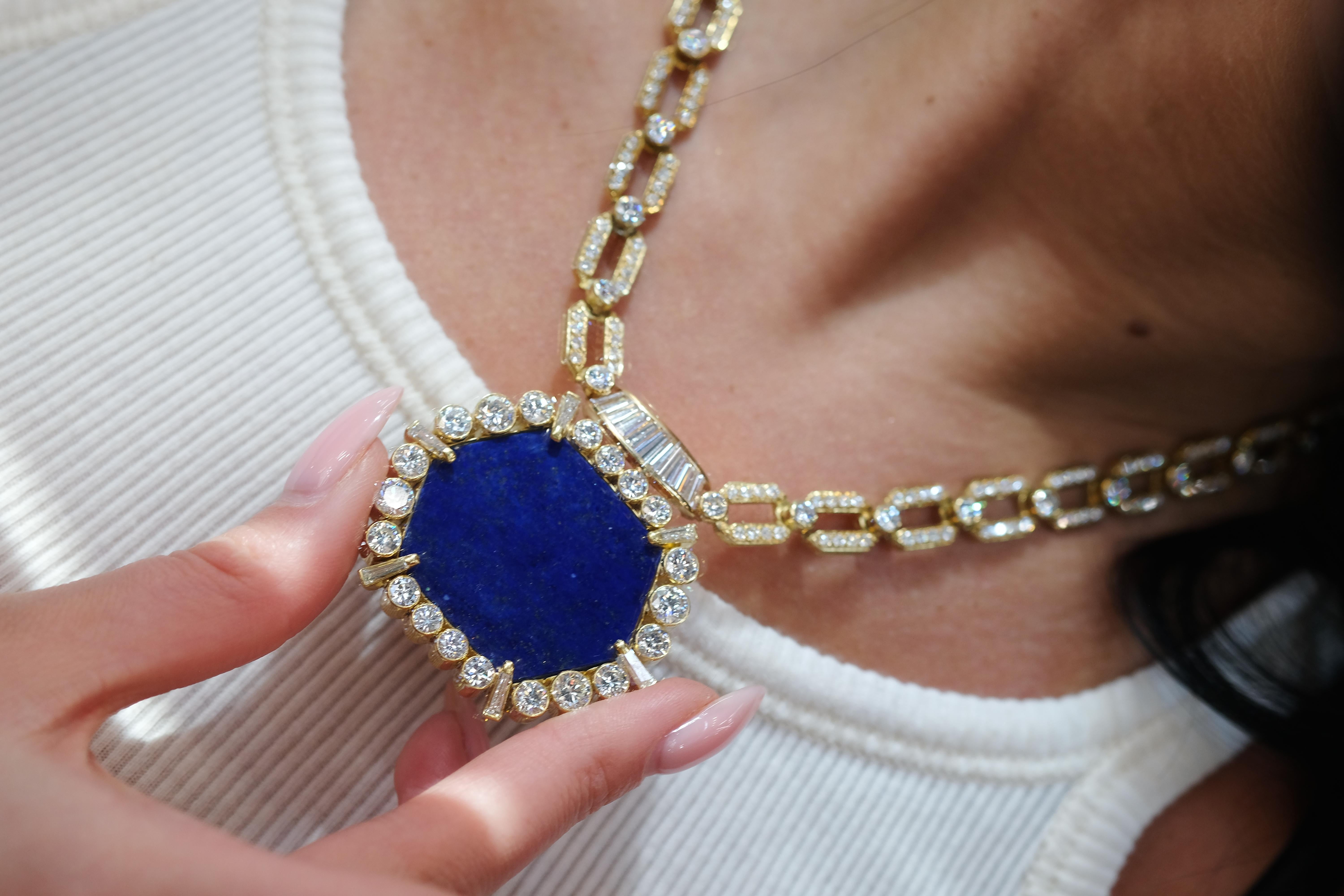 Collana a catena con diamanti e lapis d'epoca in oro giallo 18 carati degli anni '70 in vendita 9