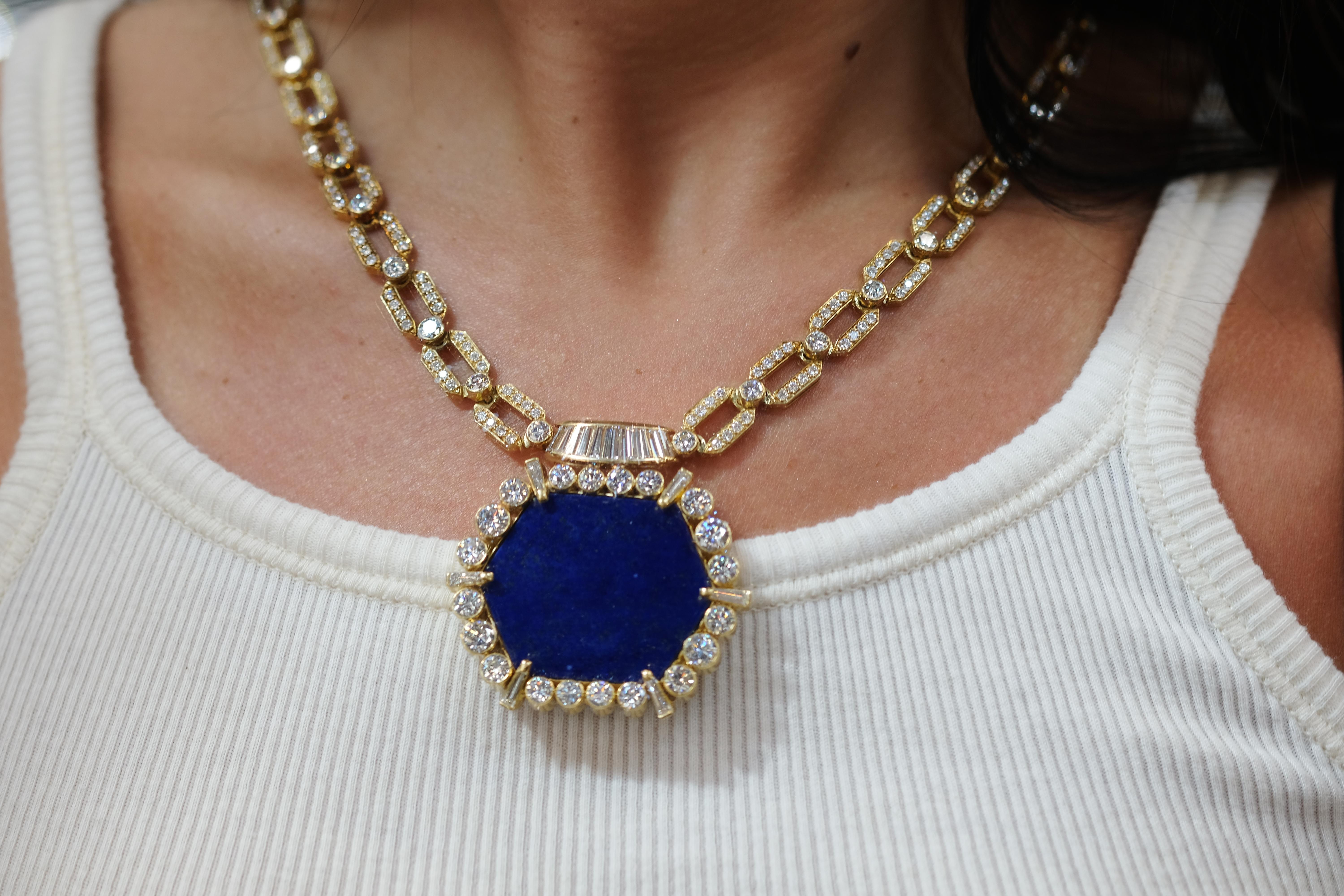 Collana a catena con diamanti e lapis d'epoca in oro giallo 18 carati degli anni '70 in vendita 10