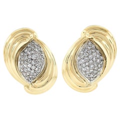 Vintage 18k Yellow Gold 2.15ctw Pave Diamond Domed Swirl Earrings w/ 14k Backs