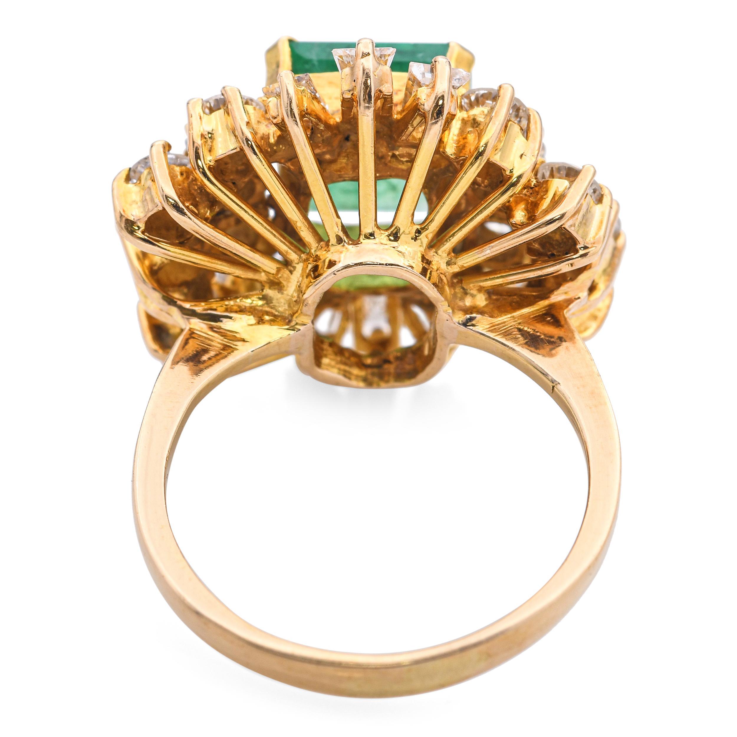 da uomo o donna Anello vintage in oro giallo 18k con diamante da 2,15tcw e smeraldo da 2,12ct