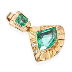 Vintage 18k Yellow Gold 2.35tcw Colombian Emerald and Diamond Pendant