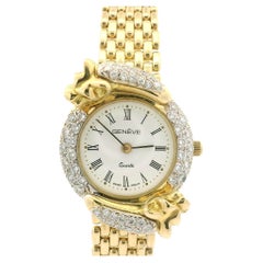 Bracciale da polso vintage in oro giallo 18k con cassa di diamanti Panther da 24 mm e 7" A Link