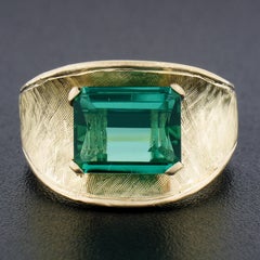 Vintage 18k Yellow Gold 2.50ct Green Tourmaline Solitaire Florentine Finish Ring