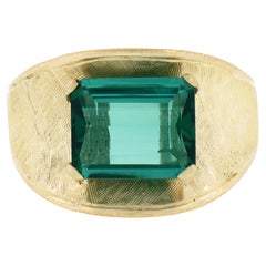 Vintage 18k Gelbgold 2,50ct Grüner Turmalin Solitär Florentine Finish Ring