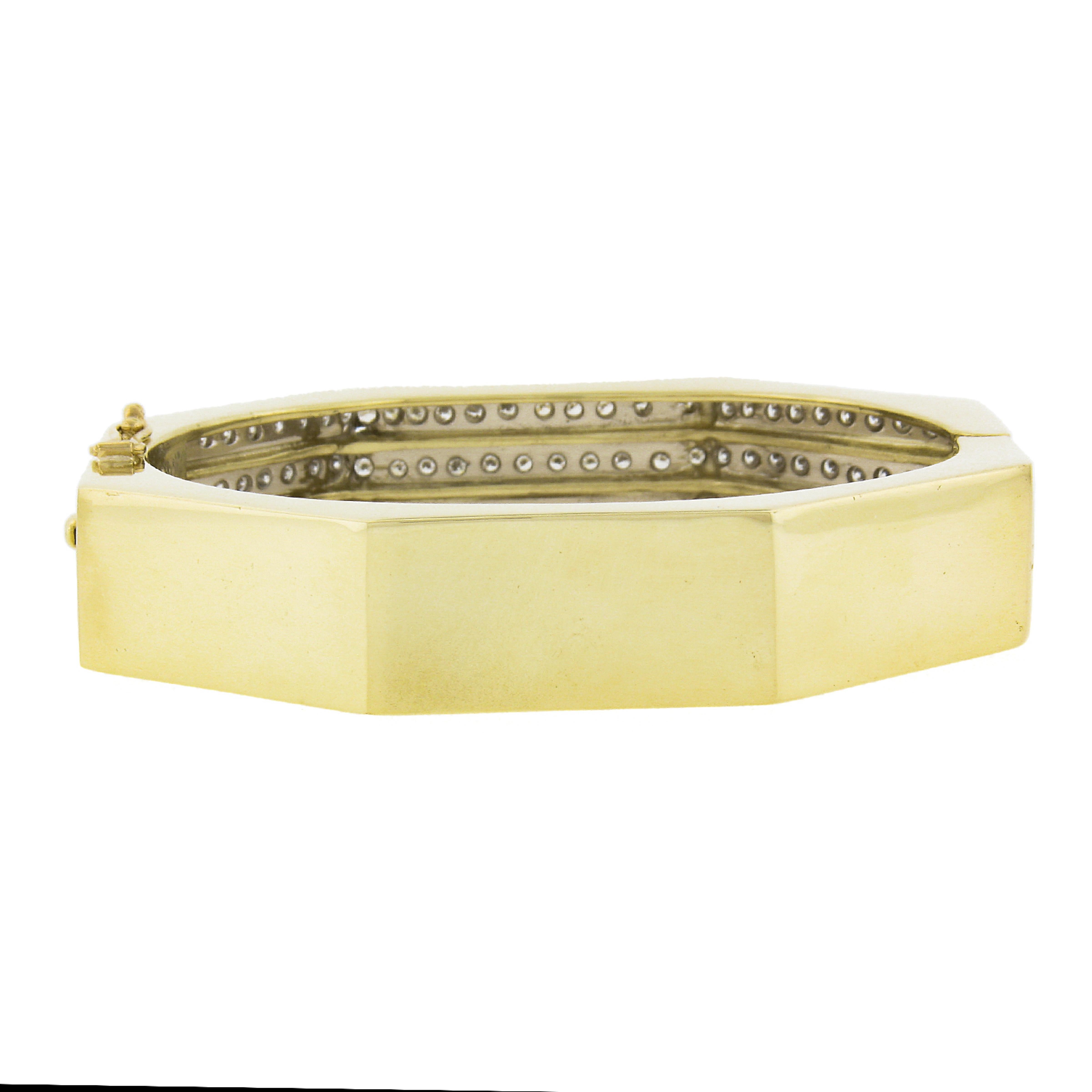 Bracciale geometrico a 3 file con cerniera in oro giallo 18 carati vintage con 2,50 carati di diamanti In condizioni ottime in vendita a Montclair, NJ